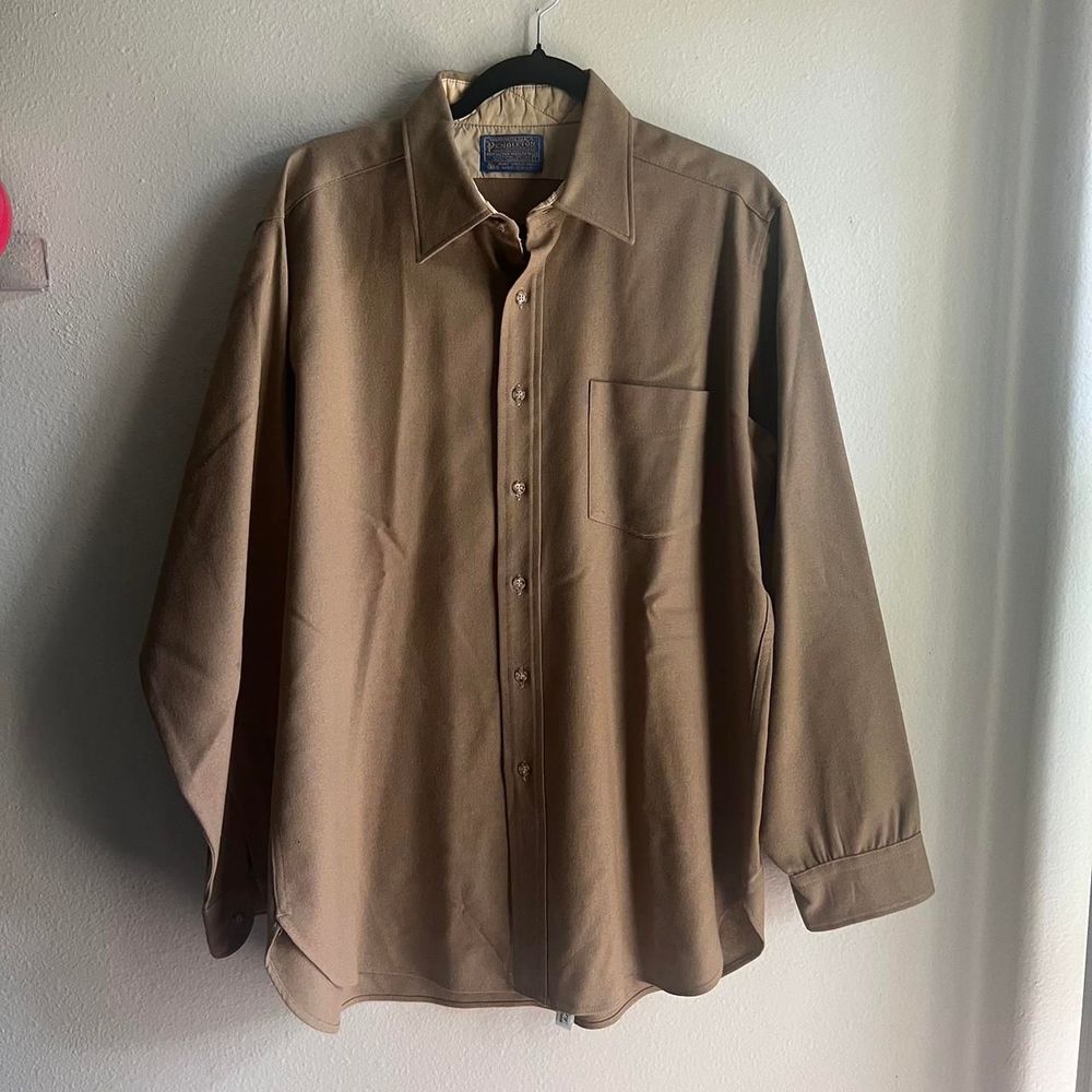 Pendleton Vintage Tan and Brown Shirt Size Large